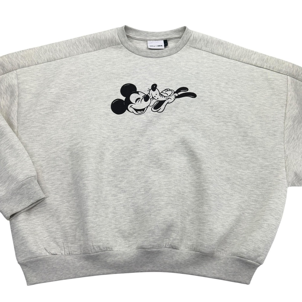 Disney ASOS Sweatshirt Womens Medium Mickey & Pluto Graphic Light Grey Oversize
